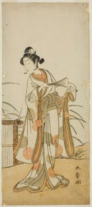 Der Schauspieler Segawa Kikunojo III als Aigo no Waka im Stück Chigo Sakura Jusan Kane, aufgeführt im Ichimura Theater im elften Monat, 1774