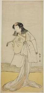Der Schauspieler Segawa Kikunojo III als Miura no Katagai verkleidet als Nonne Narukami, im Stück Ume-goyomi Akebono Soga, aufgeführt im Ichimura-Theater im zweiten Monat, 1780 von Katsukawa Shunsho