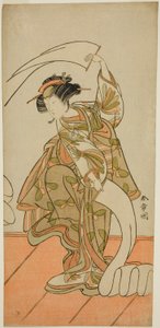 Der Schauspieler Segawa Kikunojo III als Kurtisane Kisegawa in einem "Nuno Sarashi"-Tanz, im Stück Hana-zumo Genji Hiiki, aufgeführt im Nakamura-Theater im elften Monat, 1775