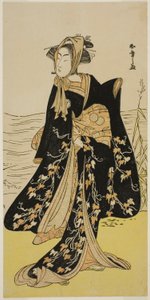 Der Schauspieler Segawa Kikunojo III als Straßenläuferin Otsuyu im Stück Cho Chidori Wakayagi Soga, aufgeführt im Ichimura-Theater im zweiten Monat, 1779 von Katsukawa Shunsho