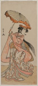 Der Schauspieler Segawa Kikunojo II tanzt mit einem Sonnenschirm, späte 1770er Jahre