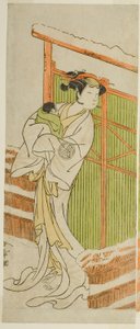 Der Schauspieler Yamashita Kinsaku II als Moshio im Stück Izu-goyomi Shibai no Ganjitsu, aufgeführt im Morita-Theater im elften Monat, 1772 von Katsukawa Shunsho