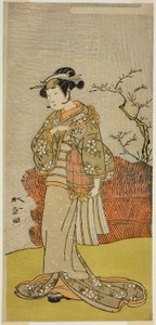 Der Schauspieler Yamashita Kinsaku II als Osaku (?) im Stück Onna Aruji Hatsuyuki no Sekai, aufgeführt im Morita-Theater im elften Monat, 1773 von Katsukawa Shunsho