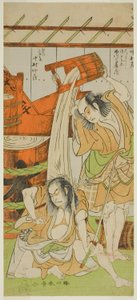 Die Schauspieler Ichikawa Komazo II als Satsuma Gengobei (rechts) und Nakamura Nakazo I als Sasano Sangobei (links)
