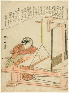 Seidenweben, Platte 11 aus der Serie „Seidenraupenzucht“ von Katsukawa Shunsho