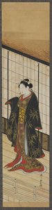 Frau auf einem Balkon im zweiten Stock, Edo-Periode, Mitte des 18. Jahrhunderts von Katsukawa Shunsui