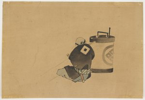 Sitzender Diener raucht bei einer Lampe, ca.1850 von Katsushika (school of) Hokusai