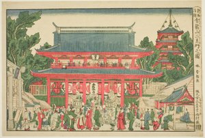 Eine perspektivische Ansicht: Das Tor der zwei Deva-Könige des Kinryuzan-Tempels (Ukie: Kinryuzan niomon no zu) von Katsushika Hokusai