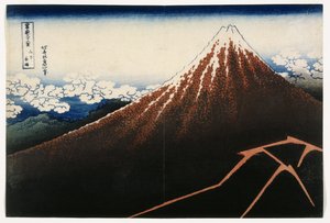 Ein Schauer unterhalb des Gipfels, aus der Serie Sechsunddreißig Ansichten des Berges Fuji