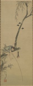 Ein Junge angelt von einem Baumast, Edo-Periode von Katsushika Hokusai