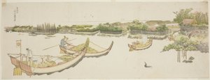 Boote transportieren Reis auf dem Sumida-Fluss von Katsushika Hokusai