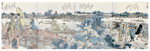 Buchillustrationen von Landschaftsszenen aus dem Ehon Sumidagawa Ryogan Ichiran von Katsushika Hokusai