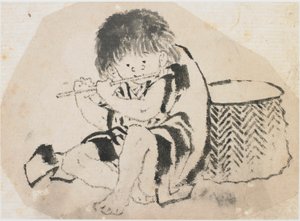 Junge, der Flöte spielt, Edo-Periode, ca. 1840 von Katsushika Hokusai