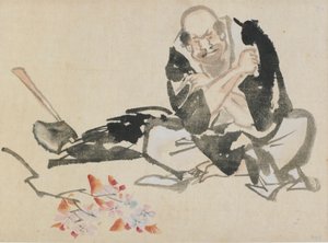 Buddhistische Allegorie eines Priesters, der Kirschzweige verbrennt