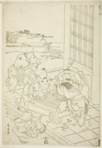 Chinesische und tartarische Jungen streiten sich über ein Go-Spiel von Katsushika Hokusai