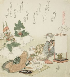 Reiskuchen hacken, Illustration für Die Brettdachmuschel von Katsushika Hokusai