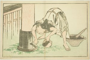 Handwerker arbeitet am Tempel, aus dem Bilderbuch der realistischen Gemälde von Hokusai