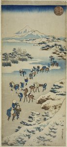 Überquerung des zugefrorenen Suwa-Sees in der Provinz Shinano (Shinshu Suwa kosui kori watari) von Katsushika Hokusai