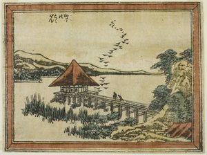 Herabsteigende Gänse in Katada, aus der Serie Acht Ansichten von Omi im Radierungsstil von Katsushika Hokusai