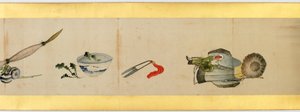 Detail einer Bildrolle mit verschiedenen Bildern, Edo-Periode, 1839 (Detail)