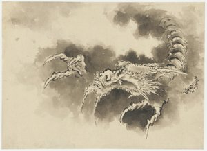 Drache, der aus Wolken auftaucht, Edo-Periode (Tinte auf Papier) von Katsushika Hokusai
