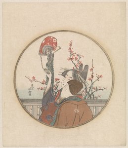 Ehepaar mit Affe und Blütenzweig von Katsushika Hokusai