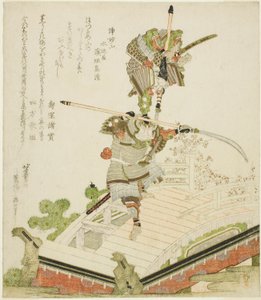 Festwagen von Tsutsui Jomyo kämpft gegen Ichirai Hoshi auf der Uji-Brücke von Katsushika Hokusai