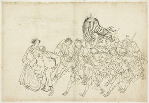 Feuerwehrleute marschieren zu ihrem Fest, 1615-1868 von Katsushika Hokusai