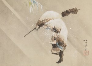 Fischer, der sein Netz im Schnee trägt, ca. 1821 von Katsushika Hokusai