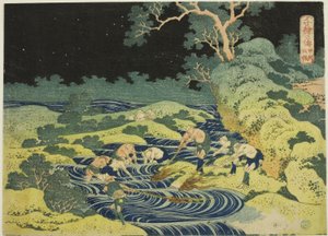 Fischen mit Fackeln in der Provinz Kai, aus der Serie "Tausend Bilder des Ozeans" von Katsushika Hokusai