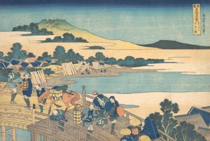 Fukui-Brücke in der Provinz Echizen Echizen Fukui no hashi, aus der Serie Bemerkenswerte Ansichten..., 1827-30 von Katsushika Hokusai