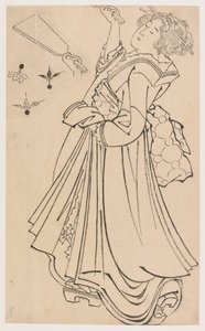 Mädchen spielt mit Federball und Federballschläger, spätes 18. - frühes 19. Jahrhundert von Katsushika Hokusai