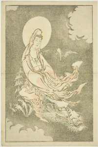 Göttin, die einen Drachen reitet, aus dem Bilderbuch der realistischen Gemälde von Hokusai von Katsushika Hokusai