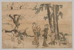 Gruppe von Figuren in der Nähe eines Baches, 1760-1849 von Katsushika Hokusai