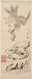 Falke und Fisch, spätes 18. bis frühes 19. Jahrhundert von Katsushika Hokusai