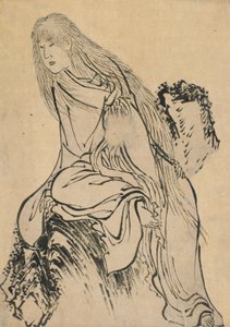Einsiedler ruht auf einem Felsen von Katsushika Hokusai