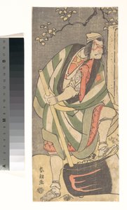 Ichikawa Ebizō (Danjūrō V) in der Rolle des Mongaku Shonin verkleidet als Yamagatsu aus dem Stück Kin no Menuki Minamotoya Kakutsuba von Katsushika Hokusai