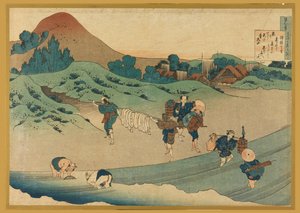 Jito Tenno (Arbeiter färben Stoff), aus Hyakunin Isshu ubaga Etoki (Die hundert Gedichte erklärt von der Amme) von Katsushika Hokusai