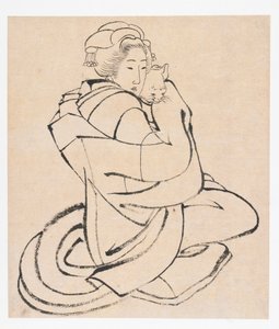 Dame mit einer Katze, Edo-Periode, ca. 1810er von Katsushika Hokusai