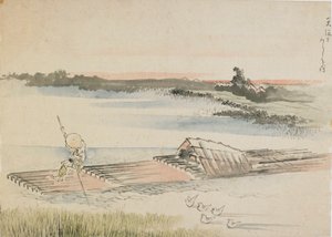 Landschaft: Bootsmann, der sein Floß stakt, spätes 18. bis frühes 19. Jahrhundert von Katsushika Hokusai