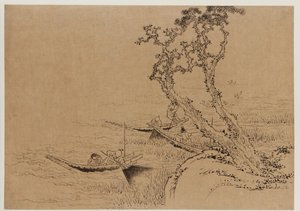 Landschaft: Figuren beim Angeln von Booten, spätes 18. - frühes 19. Jahrhundert