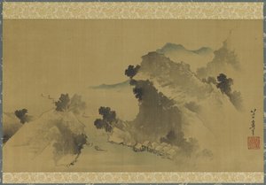 Landschaft: Berge, Bach und Boote, Edo-Periode