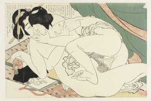 Liebespaar bei Moskitonetz von Katsushika Hokusai