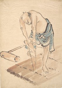 Mann auf einem Floß von Katsushika Hokusai