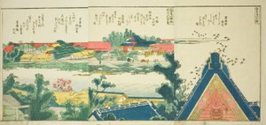 Seiten aus dem illustrierten Buch "Panoramablicke entlang der Ufer des Sumida-Flusses"