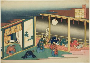 Gedicht von Sanjo-in, aus der Serie "Hundert Gedichte erklärt von der Amme (Hyakunin isshu uba ga etoki)"