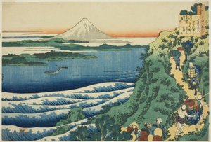 Gedicht von Yamabe no Akahito, aus der Serie "Hundert Gedichte erklärt von der Amme (Hyakunin isshu uba ga etoki)" von Katsushika Hokusai
