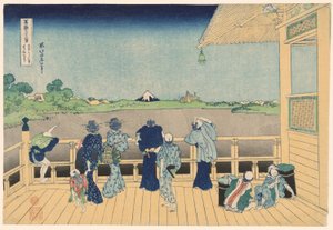 Sazai-Halle im Tempel der fünfhundert Arhats (Gohyakurakanji Sazaido), aus der Serie "Sechsunddreißig Ansichten des Berges Fuji (Fugaku sanjurokkei)" von Katsushika Hokusai