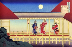 Serie von hundert Gedichten von hundert Dichtern: Akazome Emon, Japanerinnen und Vollmond von Katsushika Hokusai