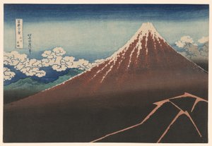 Regen unter dem Gipfel (Sanka hakuu), aus der Serie "Sechsunddreißig Ansichten des Berges Fuji (Fugaku sanjurokkei)"